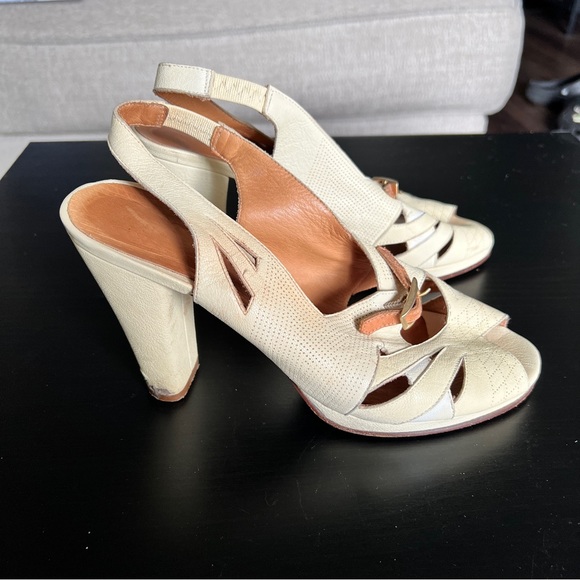 Chie Mihara Shoes - Vintage Chie Mihara Leather Slingback Cream Heel Size EU 39.5
